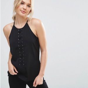 NWOT ASOS Neon Rose Lace Up Longline Cami Top XS/S